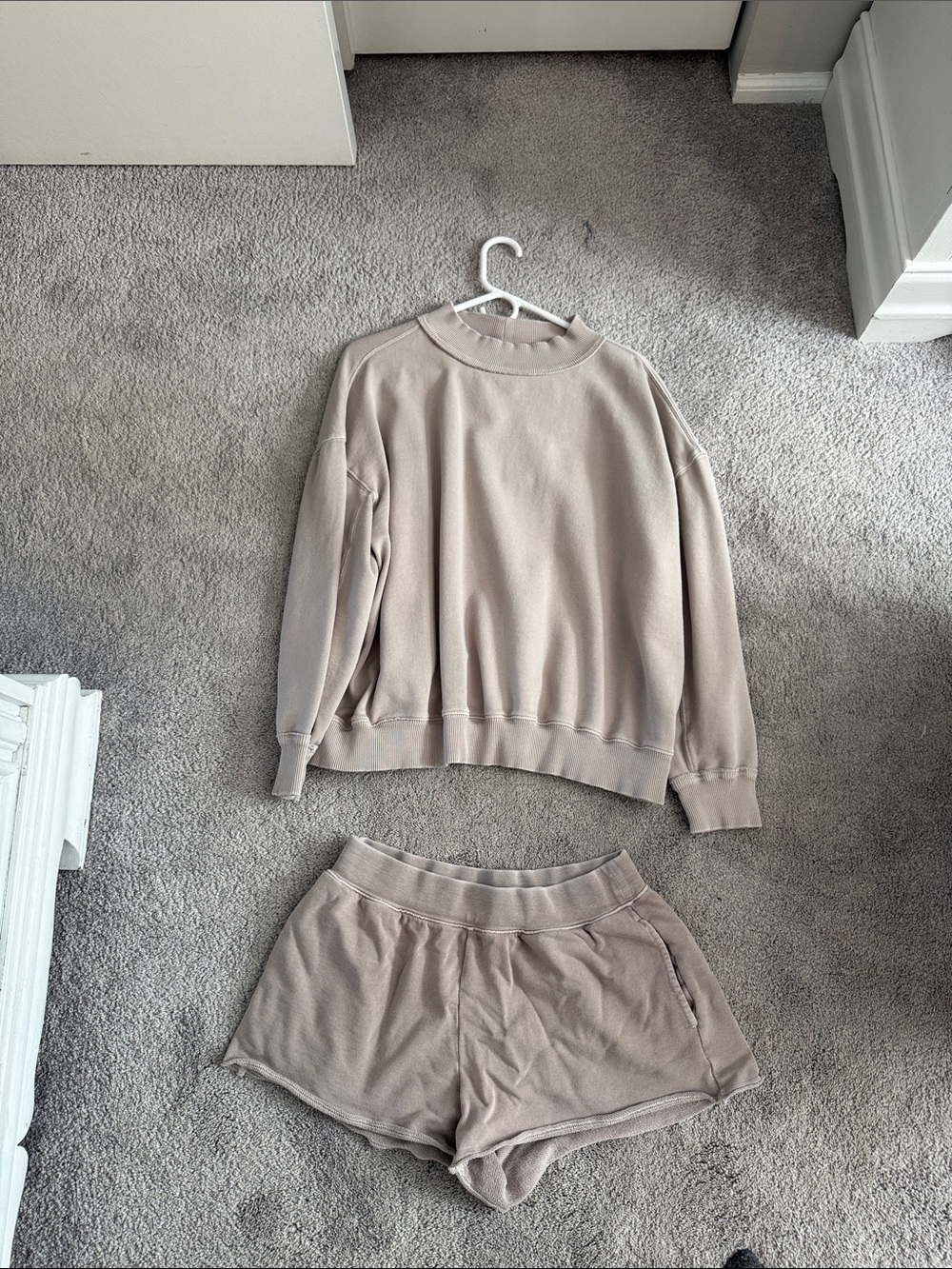 aerie Taupe Relaxed Sweatshirt & Lounge Shorts Set